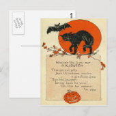 Black Cat Bat Vollmond Postkarte (Vorne/Hinten)
