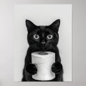 Black Cat Bathroom Print, Cat Holding Toilet Roll, Poster (Vorne)