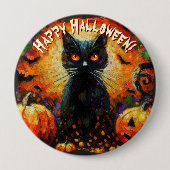 Black Cat Bats Pumpkins Whimsical Personalized Button (Vorderseite)