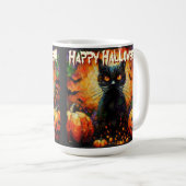 Black Cat Bats Pumpkins Whimsical Personalized Kaffeetasse (VorderseiteRechts)
