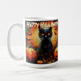 Black Cat Bats Pumpkins Whimsical Personalized Kaffeetasse