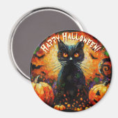 Black Cat Bats Pumpkins Whimsical Personalized Magnet (Vorderseite/Rückseite)