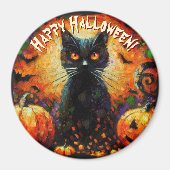 Black Cat Bats Pumpkins Whimsical Personalized Magnet (Vorne)
