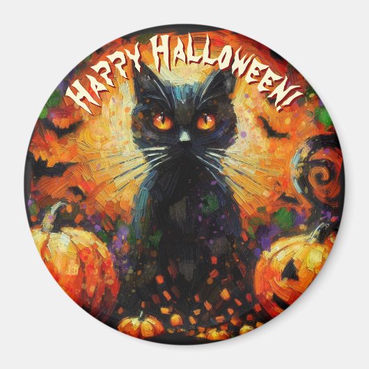 Black Cat Bats Pumpkins Whimsical Personalized Magnet (Vorne)