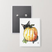 Black Cat Behind Pumpkin Button (Vorderseite/Rückseite)