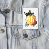 Black Cat Behind Pumpkin Button (Insitu)