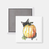 Black Cat Behind Pumpkin Magnet (Vorderseite/Rückseite)