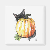 Black Cat Behind Pumpkin Magnet (Vorne)