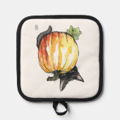 Black Cat Behind Pumpkin Pot Holder Topflappen (Vorderseite)