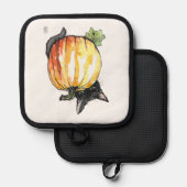 Black Cat Behind Pumpkin Pot Holder Topflappen (Vorderseite/Rückseite)