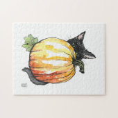 Black Cat Behind Pumpkin Puzzle (Horizontal)