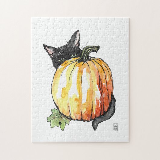 Black Cat Behind Pumpkin Puzzle (Vertikal)