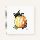 Black Cat Behind Pumpkin Spiral Notebook Notizblock (Vorderseite)