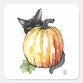 Black Cat Behind Pumpkin Square Sticker Sheet (Vorderseite)