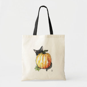 Black Cat Behind Pumpkin Tote Bag Tragetasche