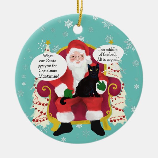 Black Cat besucht Santa Funny Custom Foto Keramik Ornament (Vorne)
