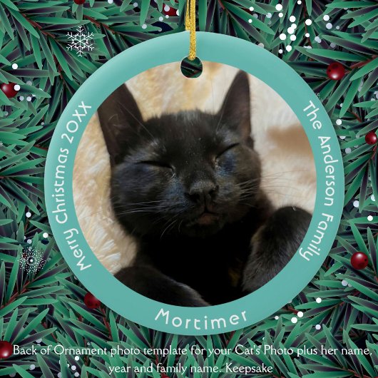 Black Cat besucht Santa Funny Custom Foto Keramik Ornament