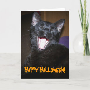Black Cat Big Yawn Gruß Halloween Karte
