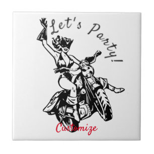 Black Cat Biker Babe Thunder_Cove Fliese