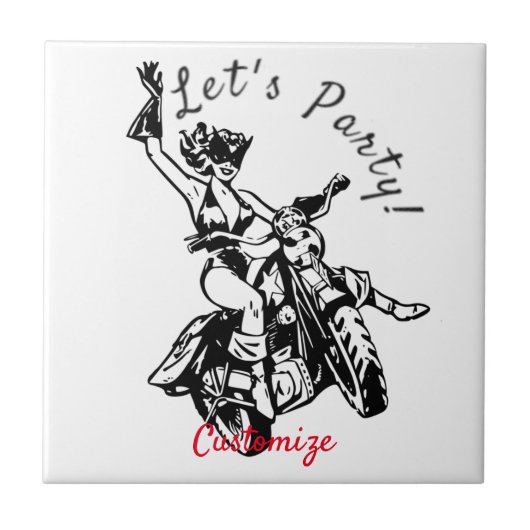 Black Cat Biker Babe Thunder_Cove Fliese (Vorderseite)