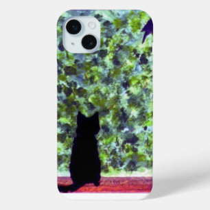 Black Cat Bird Painting Niedlich Kitty iPhone 15 Mini Hülle
