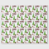 Black Cat, Bird und Christmas Tree Wrapping Paper Geschenkpapier (Flach)