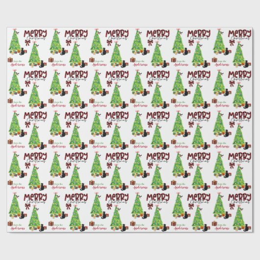 Black Cat, Bird und Christmas Tree Wrapping Paper Geschenkpapier (Flach)