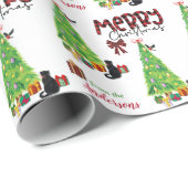Black Cat, Bird und Christmas Tree Wrapping Paper Geschenkpapier (Rolleneckpunkt)