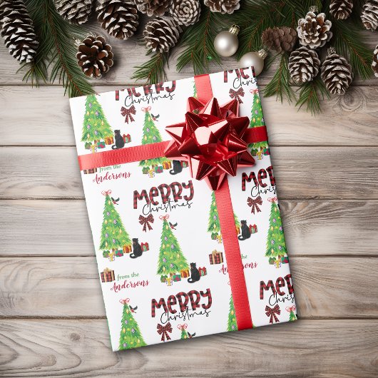 Black Cat, Bird und Christmas Tree Wrapping Paper Geschenkpapier