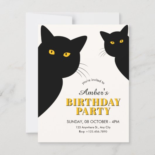 Black cat birthday einladung (Vorderseite)