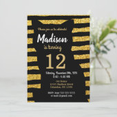 Black Cat Birthday Einladung / Glam / Glitzer (Stehend Vorderseite)