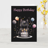 Black Cat Birthday Karte (Gelbe Blume)