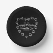 Black Cat Birthday Paw Print Heart Paper Bowles Pappteller (Vorderseite)