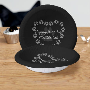Black Cat Birthday Paw Print Heart Paper Bowles Pappteller