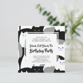 Black Cat Black Krawatte Funny Birthday Party lädt Einladung (Stehend Vorderseite)