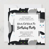 Black Cat Black Krawatte Funny Birthday Party lädt Einladung (Vorderseite)