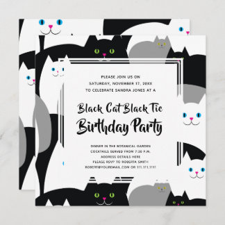 Black Cat Black Krawatte Funny Birthday Party lädt Einladung