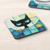 Black Cat Block art Getränkeuntersetzer (Linke Seite)