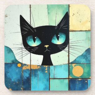 Black Cat Block art Getränkeuntersetzer