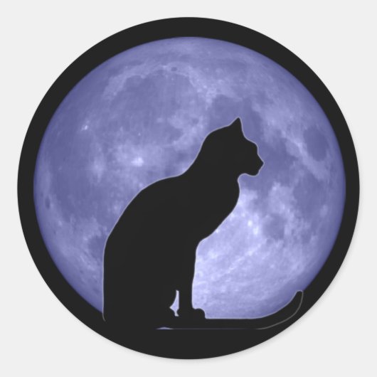 Black Cat Blue Moon Round Stickers (Vorderseite)