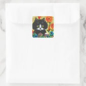Black Cat Blume Creationarts Square Sticker (Tasche)