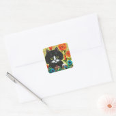 Black Cat Blume Creationarts Square Sticker (Umschlag)