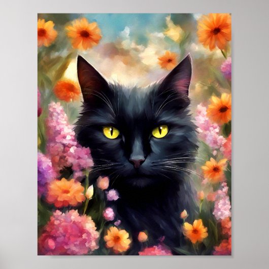 Black Cat Blume Garden Cat 736 Poster (Vorne)