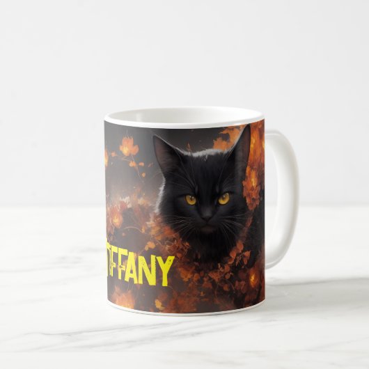 Black Cat Blume Magie Alltagshalbum Kaffeetasse (VorderseiteRechts)