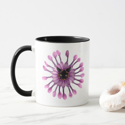 Black Cat Blume Tasse (Mit Donut)
