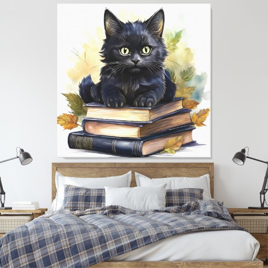Black Cat Book Stack Leinwanddruck (Insitu (Schlafzimmer))