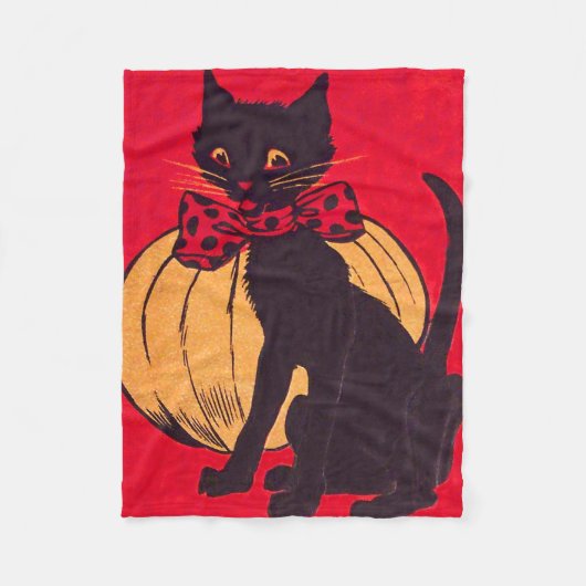 Black Cat Bowtie Pumpkin Vintag Fleecedecke (Vorderseite)