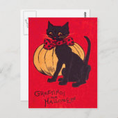 Black Cat Bowtie Pumpkin Vintag Postkarte (Vorne/Hinten)
