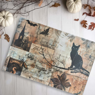 Black Cat Briefmarke Vintag Halloween Decoupage Seidenpapier