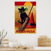 Black Cat Broom Witch's Hat Vollmond Poster (Küche)